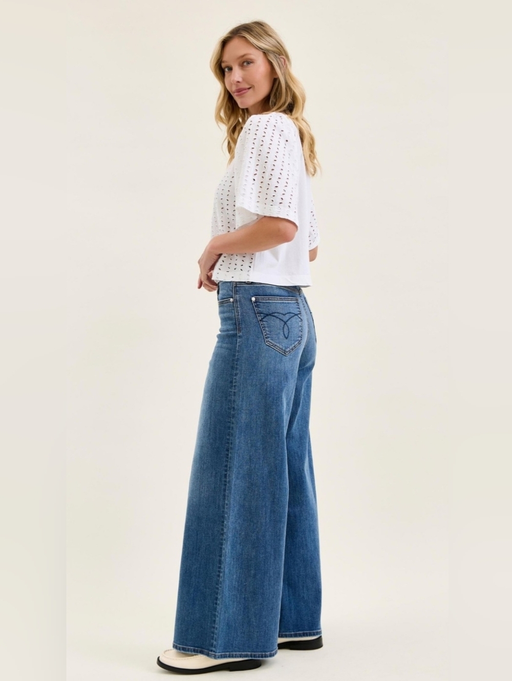 Judy Blue High Rise Medium Wash Palazzo Jeans Wide Leg Stretch Retro Various NEW - Picture 6 of 16